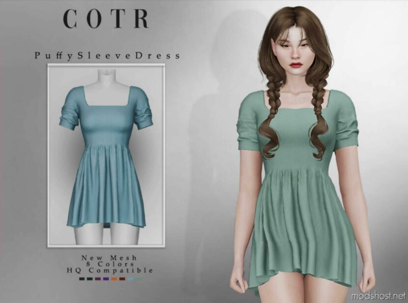 Puffy Sleeve Dress for Sims 4