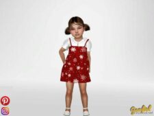 Sims 4 Kid Clothes Mod: Cecile – Cute Snowflake Dress (Image #2)