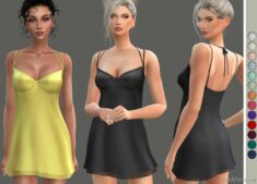 Satin Mini Slip Dress for Sims 4