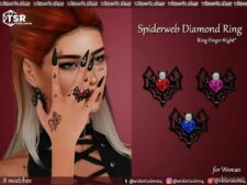 Sims 4 Female Accessory Mod: Spiderweb Diamond Heart Ring (Image #2)