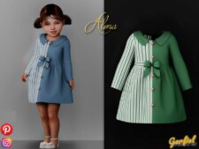 Alona – Cute Half-Striped Dress for Sims 4