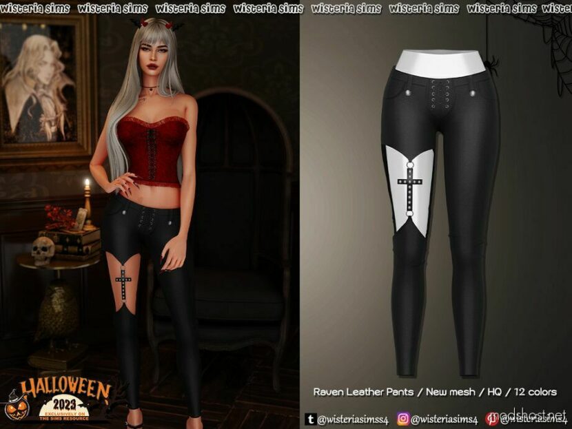 Halloween 2023 – Raven Leather Pants for Sims 4