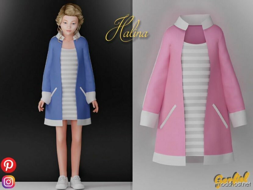 Halina – A Striped Dress And A Brightly Colored Cape for Sims 4