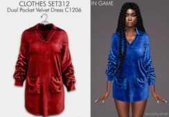 Sims 4 Teen Clothes Mod: Dual Pocket Velvet Dress (Image #2)