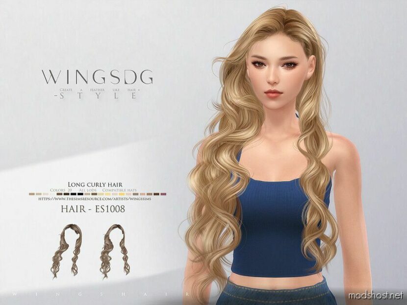 Wings-Es1008-Long Curly Hair for Sims 4