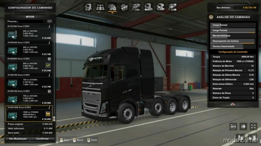 Engine Volvo FH16 2012 1000 HP By Rodonitcho Mods [1.48] for Euro Truck Simulator 2