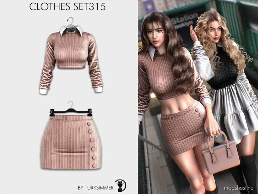 Crop Sweater & Mini Skirt SET315 for Sims 4