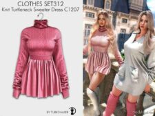 Knit Turtleneck Sweater Dress C1207 for Sims 4