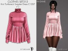 Sims 4 Teen Clothes Mod: Knit Turtleneck Sweater Dress C1207 (Image #2)