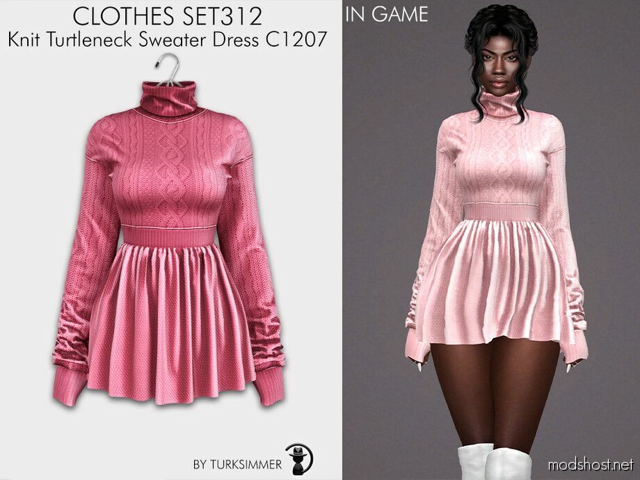 Knit Turtleneck Sweater Dress C1207 Sims 4 Clothes Mod - ModsHost