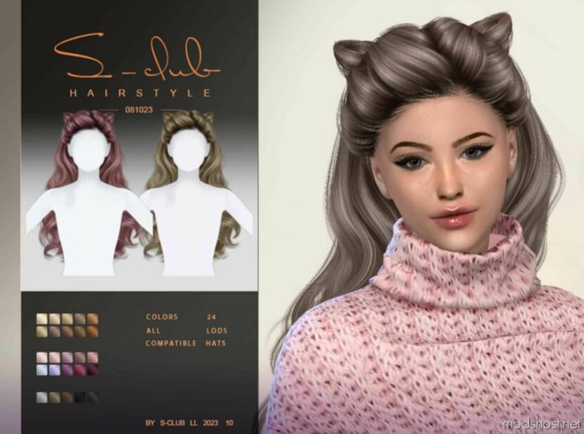 Cute Wave Hair With CAT Ears for Sims 4