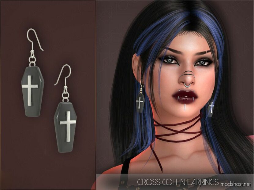 Cross Coffin Earrings for Sims 4