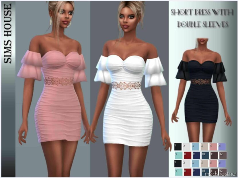 Short Dress With Double Sleeves for Sims 4