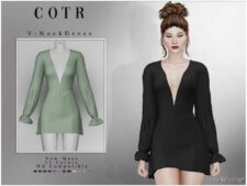 V-Neck Dress D-285 for Sims 4
