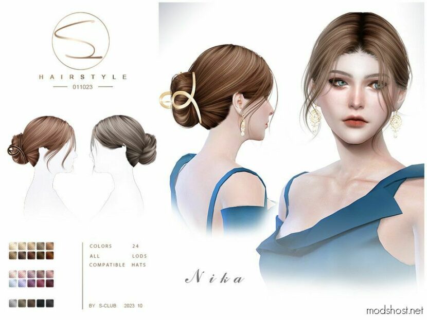 Cute Updo Hairstyle Nika (011023) for Sims 4