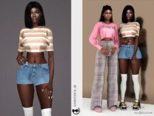 Crop Sweater & Denim Shorts SET318 for Sims 4