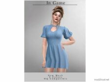 Sims 4 Everyday Clothes Mod: Puff Sleeve Dress D-291 (Image #2)