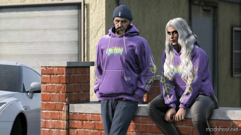 GTA 5 Player Mod: Tgfbro – “Childish” (Purple Flames) Pullover Hoodie For MP Male/Female V0.1 (Featured)