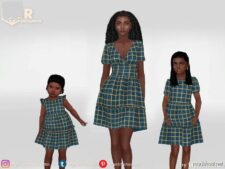 Sims 4 Dress Clothes Mod: Checked Dress with Double Skirt Adult (Image #2)