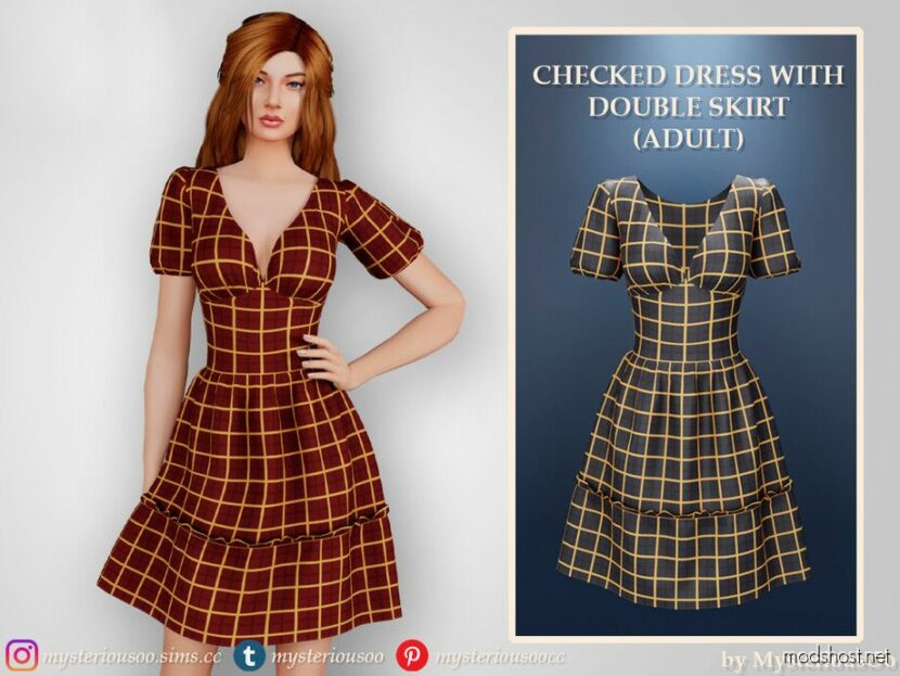 Checked Dress with Double Skirt Adult for Sims 4