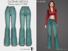 Sims 4 Everyday Clothes Mod: Knit-Sweater & Denim Bottoms SET 313 (Image #3)