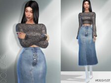 Denim Midi Skirt DO064 for Sims 4