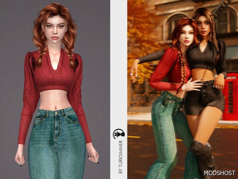 Knit-Sweater & Denim Bottoms SET 313 for Sims 4