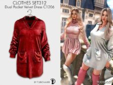 Sims 4 Teen Clothes Mod: Knit Turtleneck Sweater Dress & Dual Pocket Velvet Dress - SET312 (Image #2)