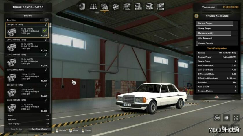 Mercedes Benz W123 Addon – Full Model Range [1.48] for Euro Truck Simulator 2