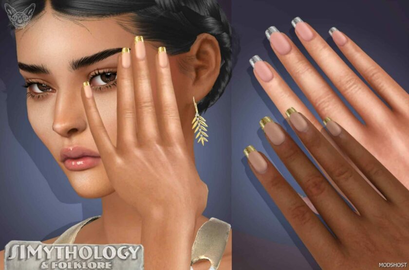 Simythology – Long Square Golden Tips Goddess Nails for Sims 4