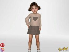 Sims 4 Dress Clothes Mod: Mica – Cute Outfit with A Heart (Image #2)