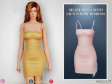 Short Dress with Rhinestone Ribbons for Sims 4