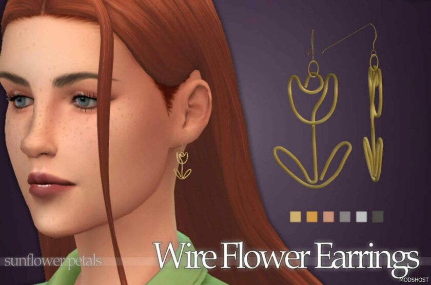 Wire Flower Earrings for Sims 4