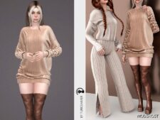 Sweater Weather: Trimmed Drop Shoulder Sweater and Knit Pants Combo for Sims 4