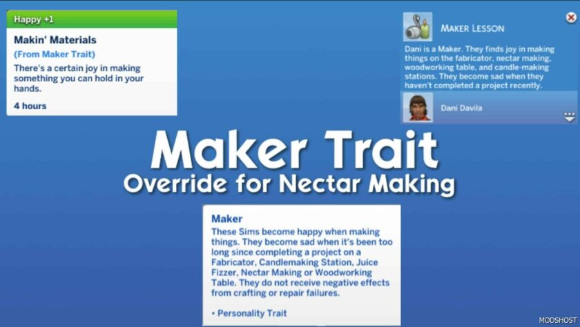 Maker Trait Override for Nectar Making for Sims 4