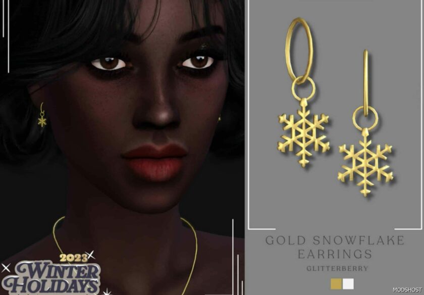 Sims 4 Gold Snowflake Earring mod
