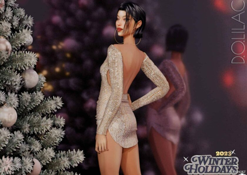 Sims 4 Open Back Embellished Dress mod