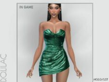 Sims 4 Strapless Asymmetric Plisse Lame Dress DO0155 mod
