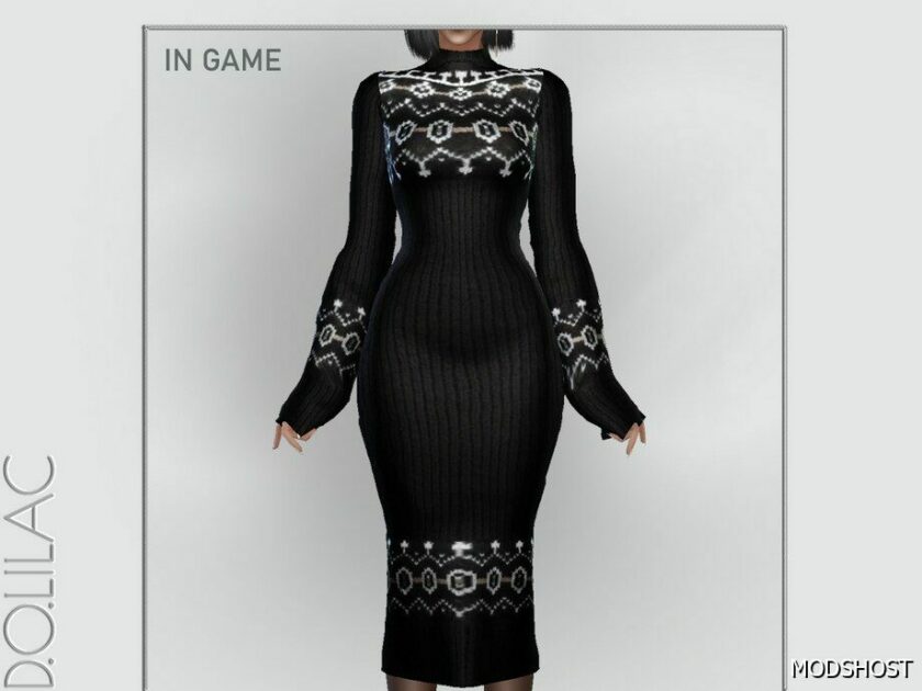 Sims 4 Pattern Knit Midi Dress DO0157 mod