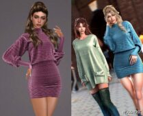 Sims 4 Dual Pocket Teddy & Batwing Sleeve Sweater Dress SET328 mod