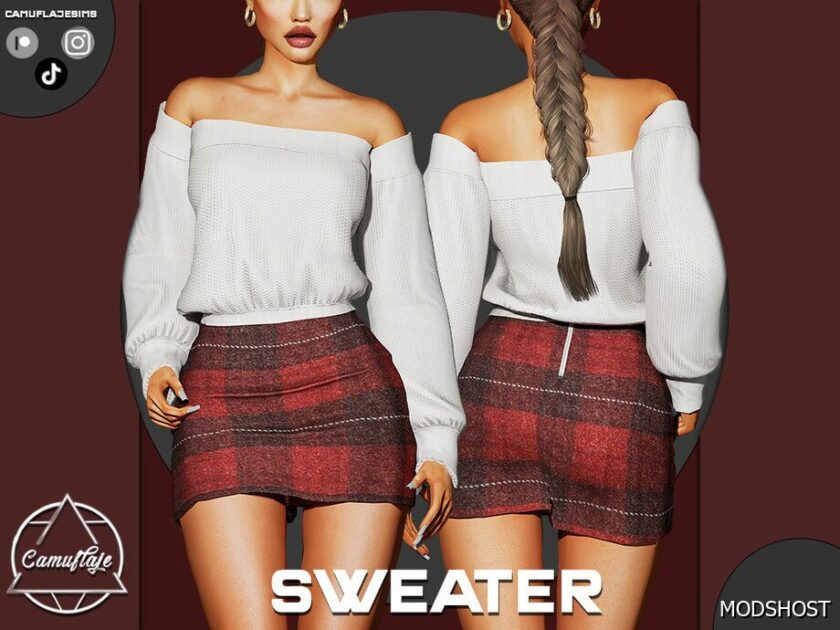 Sims 4 Knit Sweater and Skirt SET 372 mod