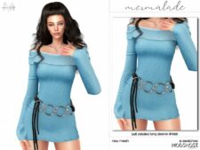 Sims 4 Female Clothes Mod: Belt Detailed Long Sleeve Dress MC511 (Featured)