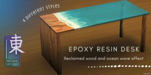 Sims 4 Wood & Epoxy Desk – 4 Color Options mod