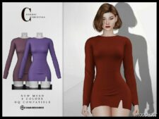 Sims 4 Female Clothes Mod: Long Sleeve Dress D-325 (Image #2)