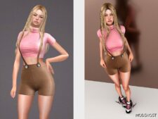 Sims 4 Turtleneck Half Sleeve Crop & Suspender Shorts – SET342 mod