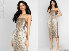 Sims 4 Strappy Sequin Midi Cocktail Dress mod