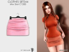 Sims 4 Elder Clothes Mod: Turtleneck Short Sleeve & Mini Skirt SET344 (Image #2)