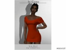 Sims 4 Dress Clothes Mod: Off Shoulder Dress D-320 (Image #2)