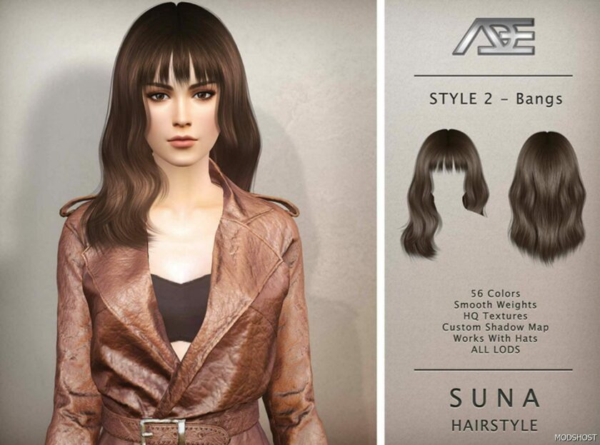 Sims 4 Suna – Style 2 with Bangs Hairstyle mod