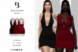 Sims 4 Plunge Neck Ruched Mini Dress mod